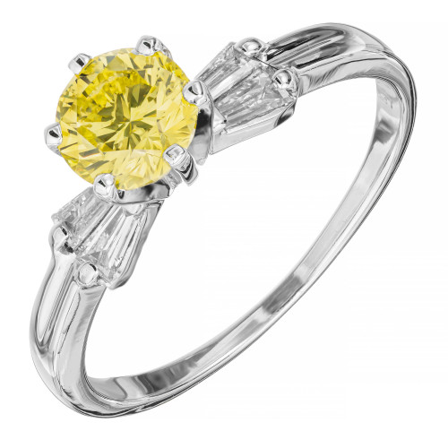 GIA Certified Yellow Irridiated Diamond White Gold Engagement Ring