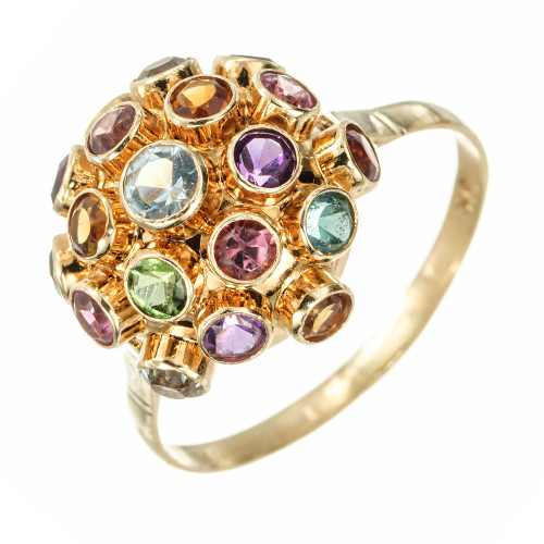 Sputnik 1.20 Carat Multi Color Gemstone Yellow Gold Ring