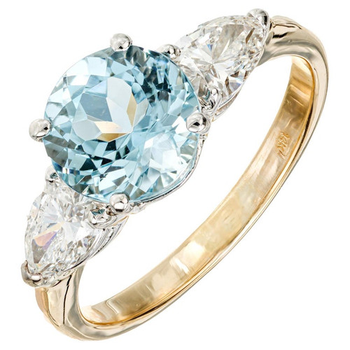 Peter Suchy 1.65 Carat Aqua Diamond Gold Three-Stone Engagement Ring