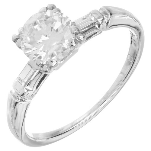 EGL Certified .90 Carat Round Diamond Palladium Three-Stone Engagement Ring