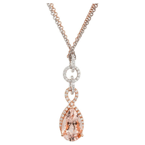 4.02 Carat Morganite Diamond Halo Gold Pendant Necklace