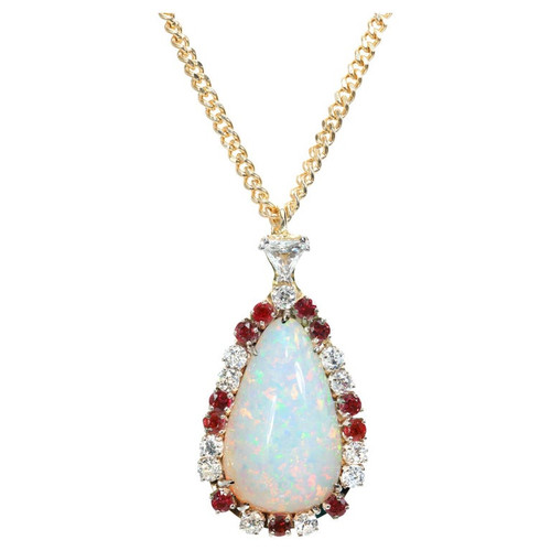 GIA Certified 27.03 Carat Opal Ruby Diamond 14k Two Tone Gold Pendant Necklace