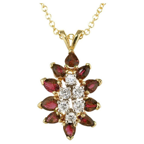 1.00 Carat Ruby Diamond Yellow Gold Pendant Necklace
