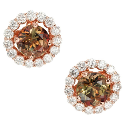 Peter Suchy 4.12 Carat Andalusite Diamond Rose Gold Halo Earrings