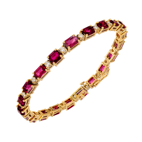 Peter Suchy GIA 12.99 Carat Ruby Diamond Yellow Gold Tennis Bracelet