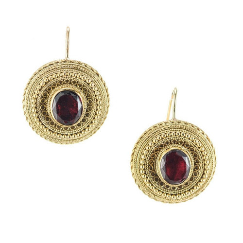 2.00 Carat Vintage Georgian Garnet Yellow Gold Dangle Earrings