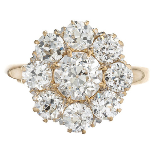 GIA Certified .87 Carat Diamond Halo Yellow Gold Cluster Engagement Ring