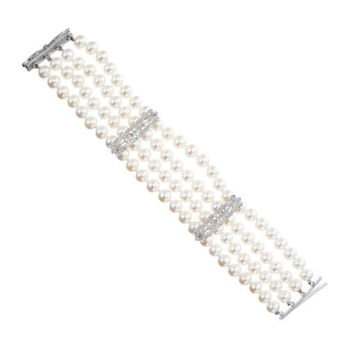 .30 Carat Diamond Four Row Pearl White Gold Bracelet