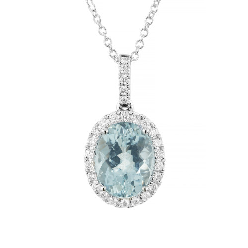 Peter Suchy 1.63 Carat Aquamarine Diamond White Gold Pendant Necklace 