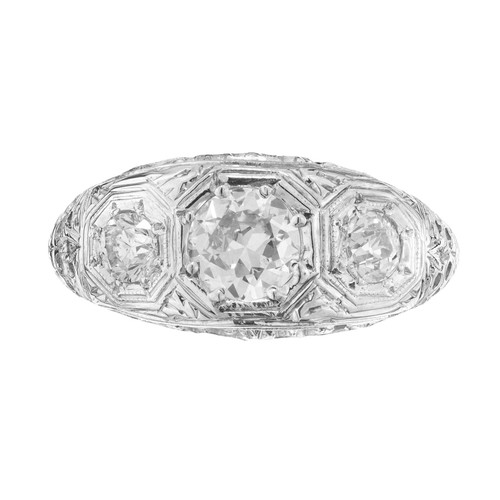 EGL Certified .52 Carat Diamond White Gold Three-Stone Engagement Ring