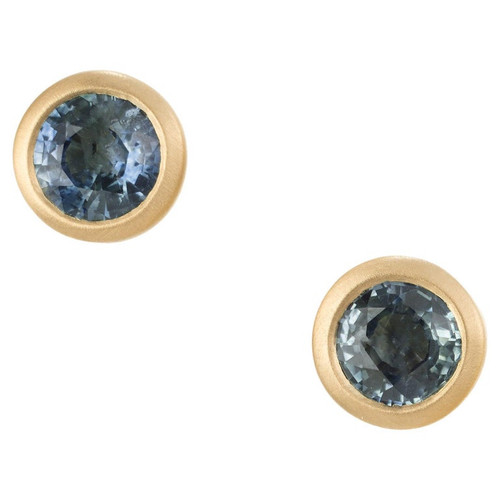 Peter Suchy .98 Carat Round Sapphire Yellow Gold Stud Earrings