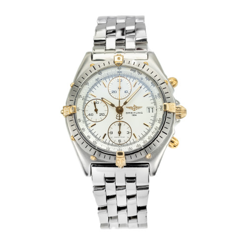 Breitling White Gold Steel Chrongraph Wristwatch