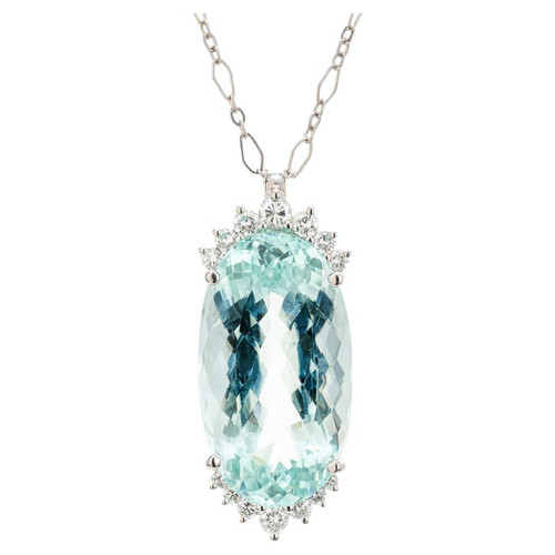 Peter Suchy 29.40 Carat Aquamarine Diamond Platinum Pendant Necklace