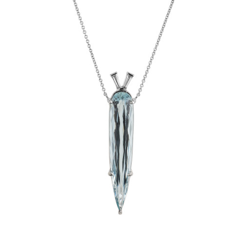 Peter Suchy 15.31 Carat Pear Aquamarine Diamond White Gold Pendant Necklace