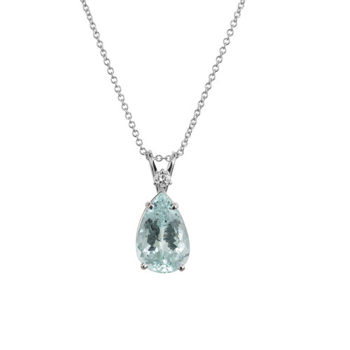 Peter Suchy 5.31 Carat Pear Aquamarine Diamond White Gold Pendant Necklace