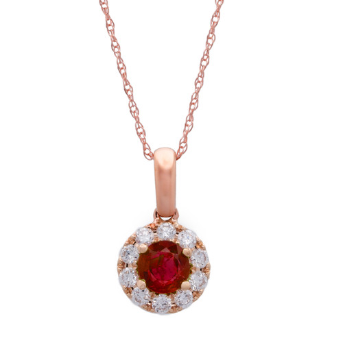 Peter Suchy .46 Carat Ruby Diamond Rose Gold Pendant Necklace