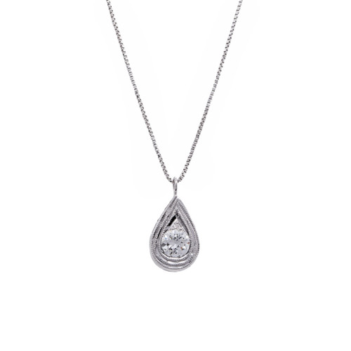 .35 Carat Diamond Platinum Tear Drop Art Deco Pendant Necklace