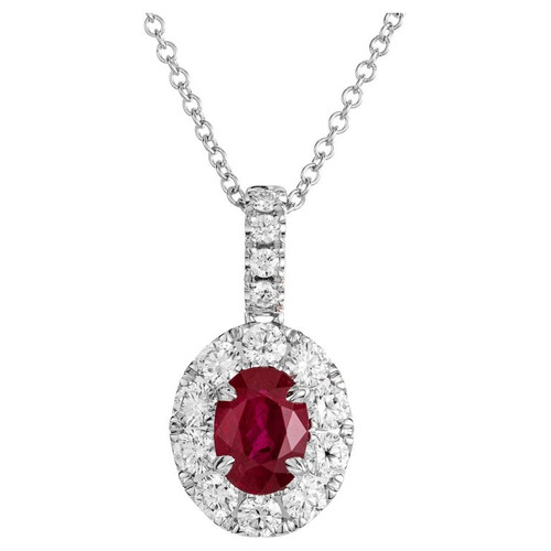Peter Suchy GIA Certified 1.32 Carat Ruby Diamond White Gold Pendant Necklace