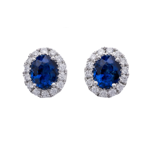 Peter Suchy .91 Carat Sapphire Diamond White Gold Halo Earrings