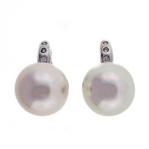 Fine Vintage Non Pierced South Sea Cultured Pearl White Gold Diamond Earrings