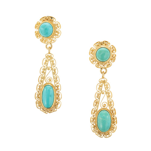 GIA Certificate 2.60 Turquoise Yellow Gold Dangle Earrings