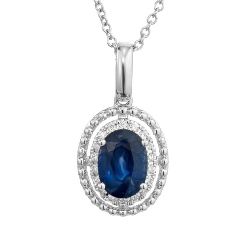 Peter Suchy GIA Certified 1.11 Carat Sapphire Diamond White Gold Pendant Necklace