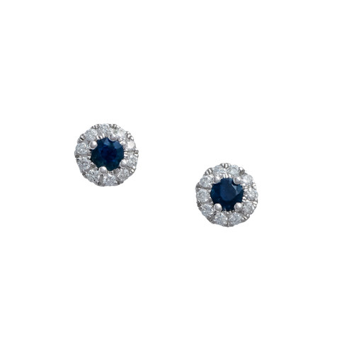 Peter Suchy .20 Carat Blue Sapphire Diamond White Gold Halo Earrings