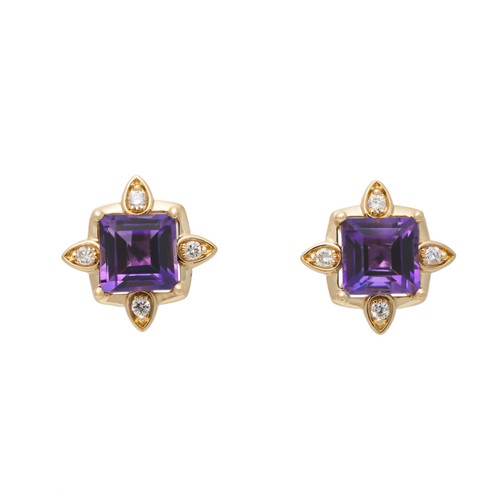 Peter Suchy 2.42 Carat Purple Amethyst Diamond Yellow Gold Earrings