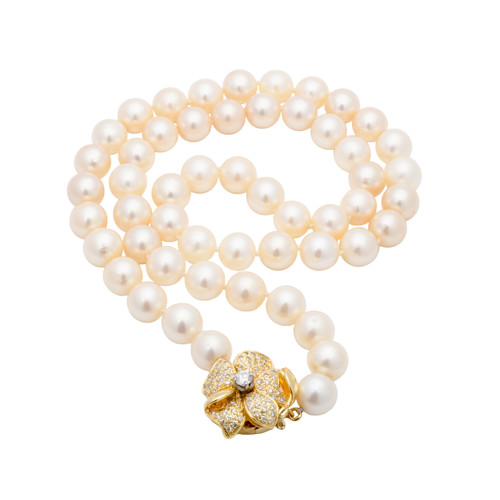 1.05 Carat Diamond Pearl Yellow Gold Necklace