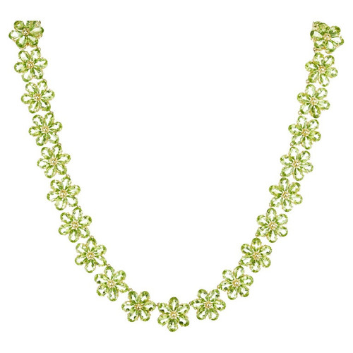 74.00 Carat Pear Peridot Yellow Gold Flower Necklace
