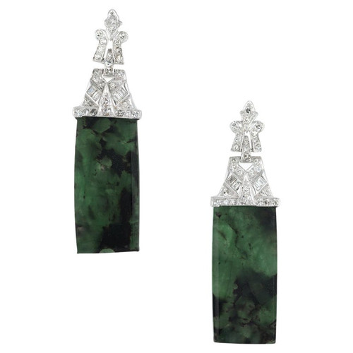 GIA Certified 24.1 Carat Tablet Cut Emerald Diamond Platinum Dangle Earrings