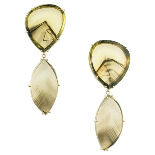 Peter Suchy 143.6 Carat Pear Marquise Quartz Yellow Gold Dangle Earrings Peter Suchy 143.6 Carat Pear Marquise Quartz Yellow Gold Dangle Earrings