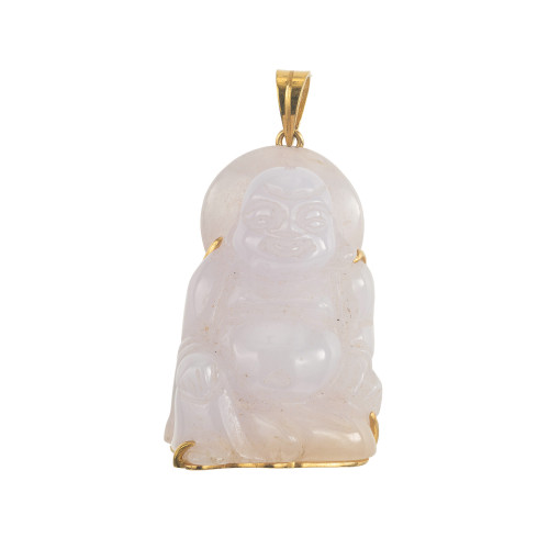 GIA Certified Jadeite Jade Yellow Gold Buddha Pendant