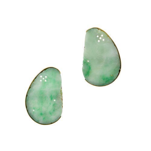 GIA Certified Fei Cui Jadeite Jade Yellow Gold Earrings