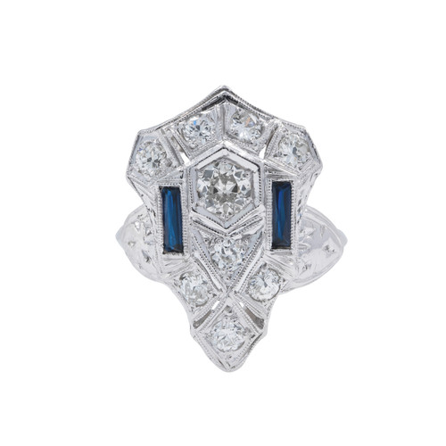 .94 Carat Diamond Synthetic Sapphire Platinum White Gold Ring