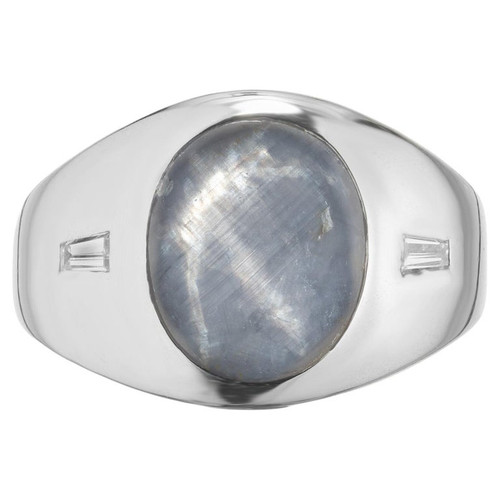 GIA Certified 6.00 Carat Oval Cabochon Star Sapphire Diamond White Gold Ring