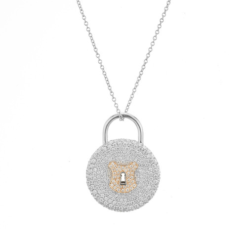 Tiffany & Co. 1.75 Carat Diamond Platinum Rose Gold Lock Pendant Necklace