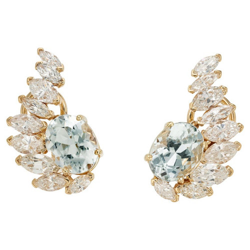 5.06 Carat Oval Aquamarine Diamond Yellow Gold Clip Post Earrings 5.06 Carat Oval Aquamarine Diamond Yellow Gold Clip Post Earrings