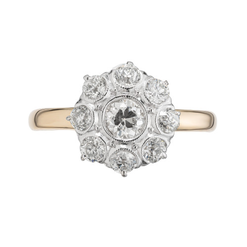 .35 Carat Old European Diamond Halo Two Tone Cluster Ring .35 Carat Old European Diamond Halo Two Tone Cluster Ring