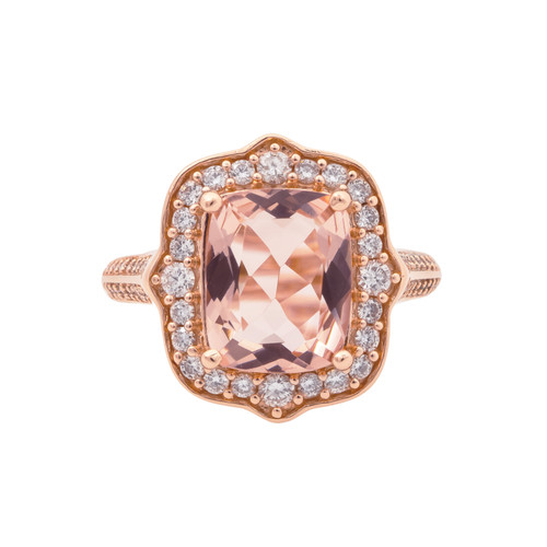 2.13 Carat Cushion Cut Morganite Diamond Rose Gold Halo Ring