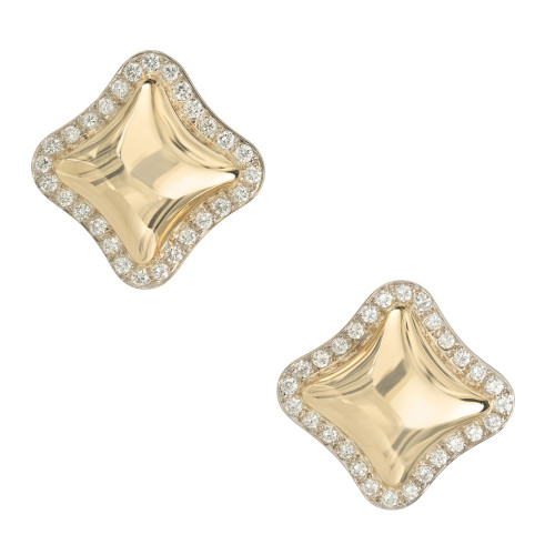 1.68 Carat Diamond Halo Two Tone Gold Pillow Shape Clip Post Earrings