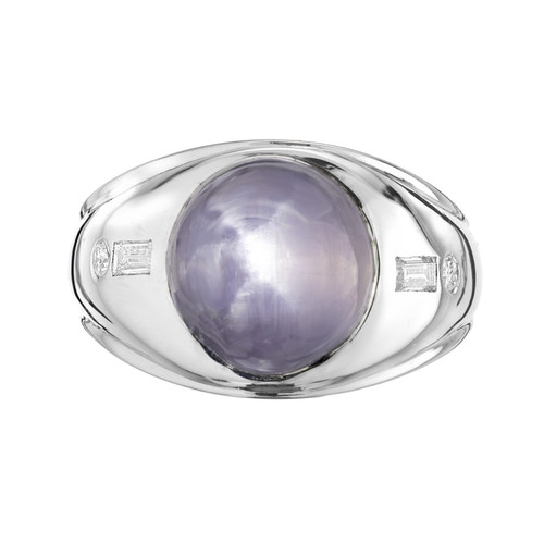 GIA Certified 8.5 Carat Star Sapphire Diamond White Gold Mens Ring