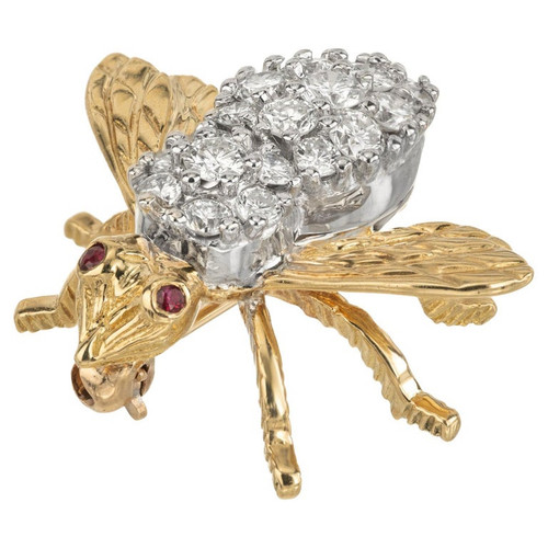 Herbert Rosenthal .75 Carat Round Diamond Two Tone Gold Bee Brooch