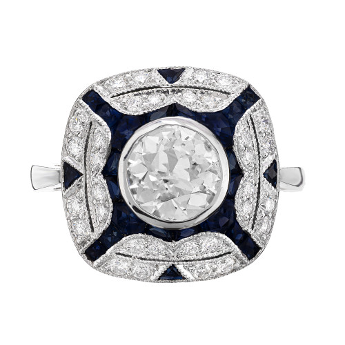 EGL Certified 1.10 Carat Diamond Sapphire Art Deco Platinum Engagement Ring