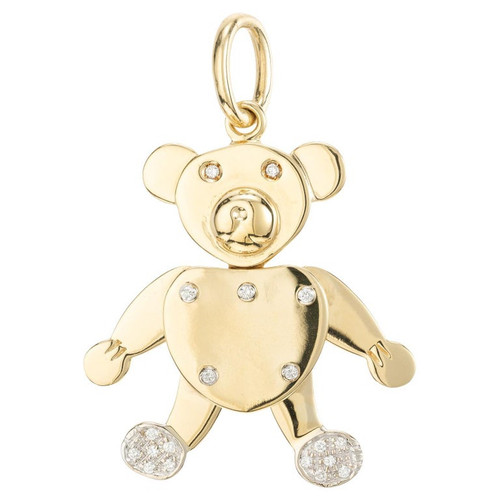 .17 Carat Diamond Two Tone Gold Teddy Bear Charm Pendant