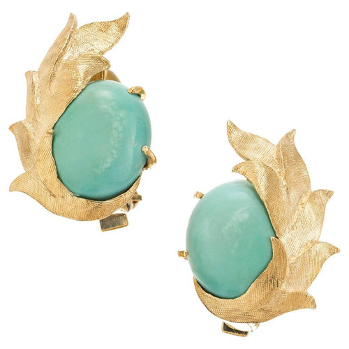 GIA Certified 12.00 Carat Turquoise Yellow Gold Earrings