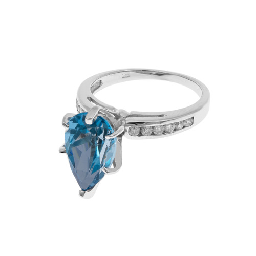 3.70 Carat Pear Topaz Diamond 14k White Gold Ring