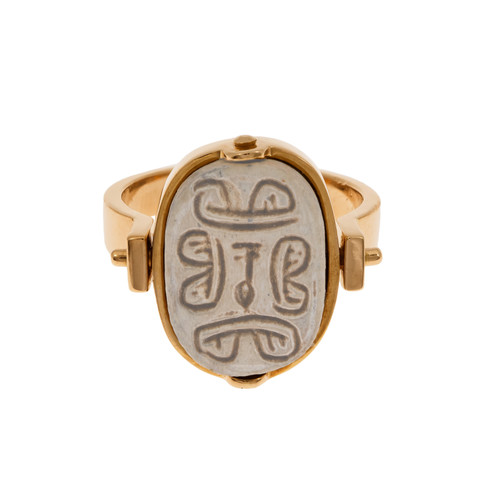 14k Yellow Gold Reversable Egyptian Faience Ring