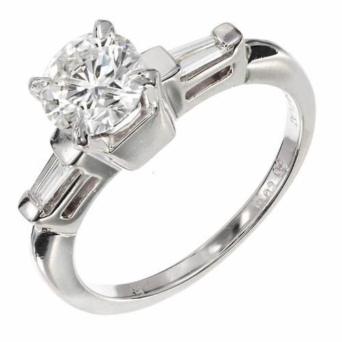 .84 Carat Round Baguette Diamond Platinum Solitaire Engagement Ring