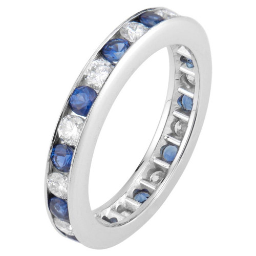 1.42 Carat Sapphire Diamond Platinum Eternity Wedding Band